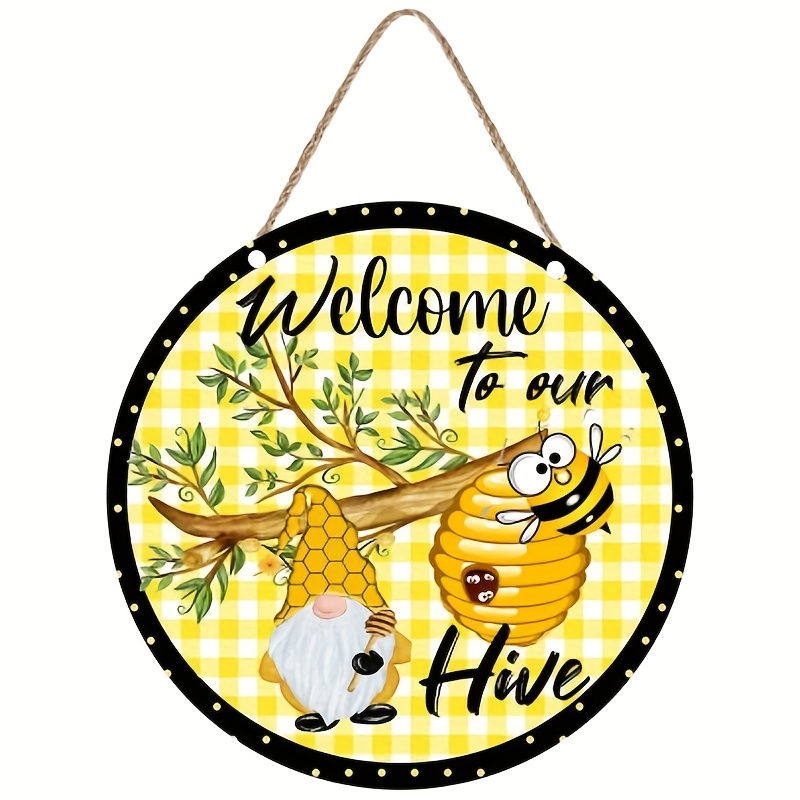 Welcome Bee Hive Sign,Metal Honey Bee Decor,Bee Decorations,Everyday Bee  Sign,Kitchen Decor,Summer Sign,Metal Sign Wall Decor