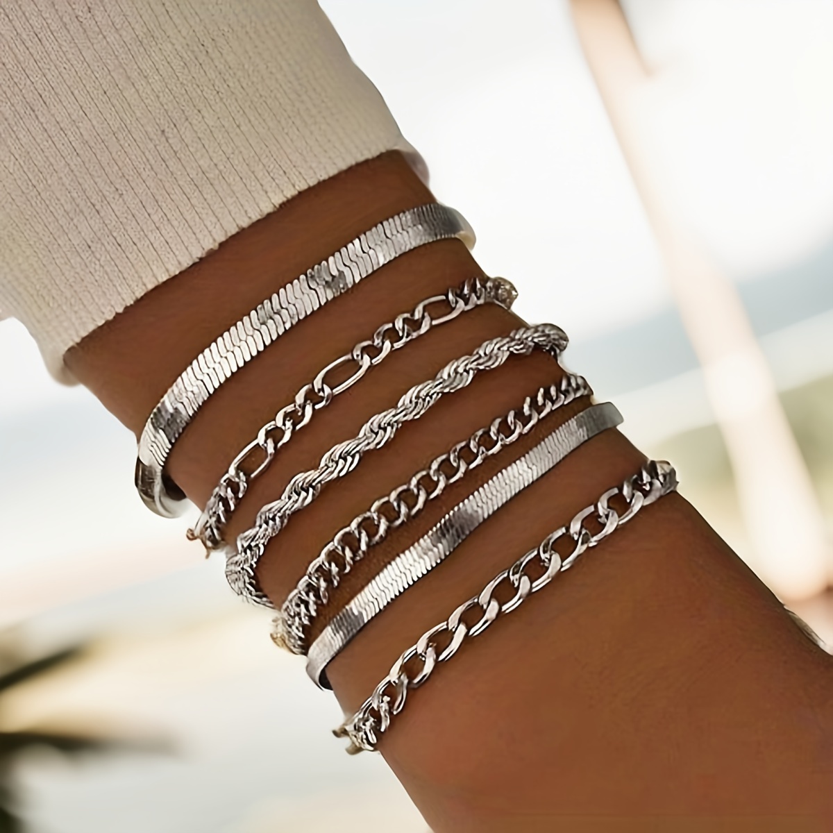 Fashion Cool Multiple Chain Stacking Bracelet Set Men Women - Temu