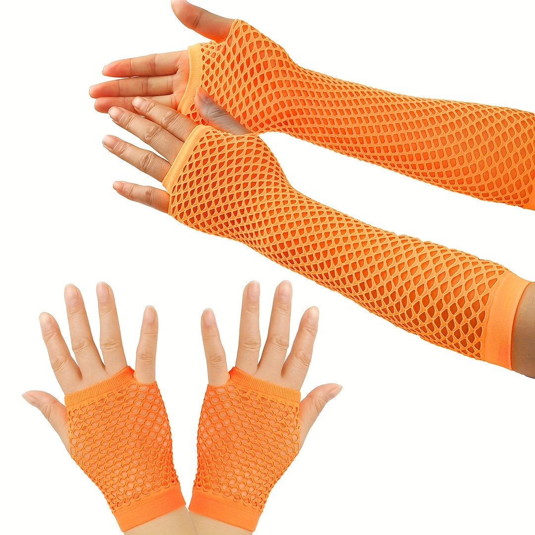 Orange Fishnet Gloves Long