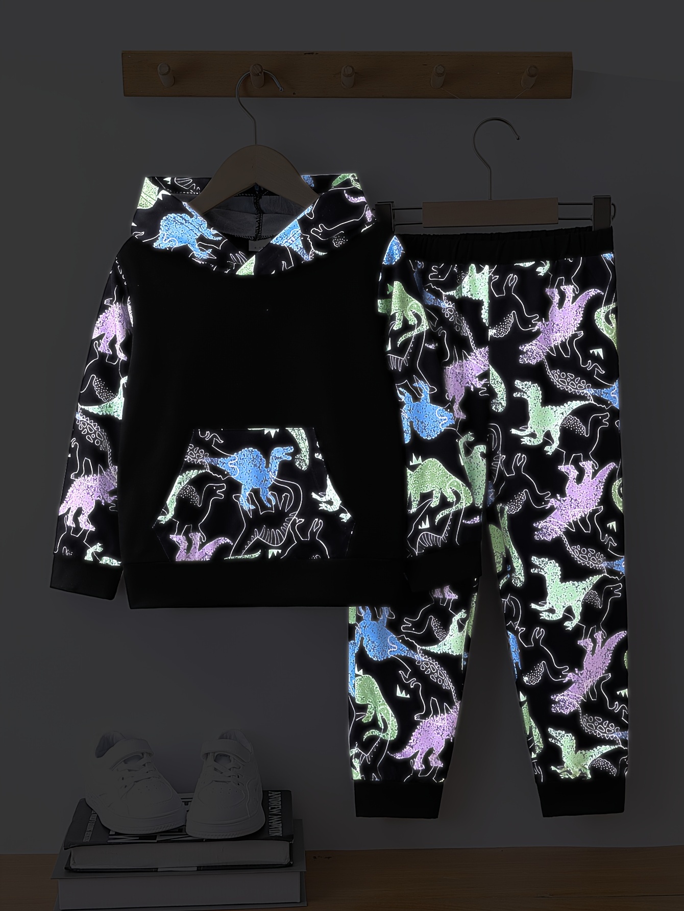 Conjunto de 2 piezas con estampado de dinosaurio para ni o sudadera con capucha y pantalones deportivos camiseta de manga larga con capucha con esta