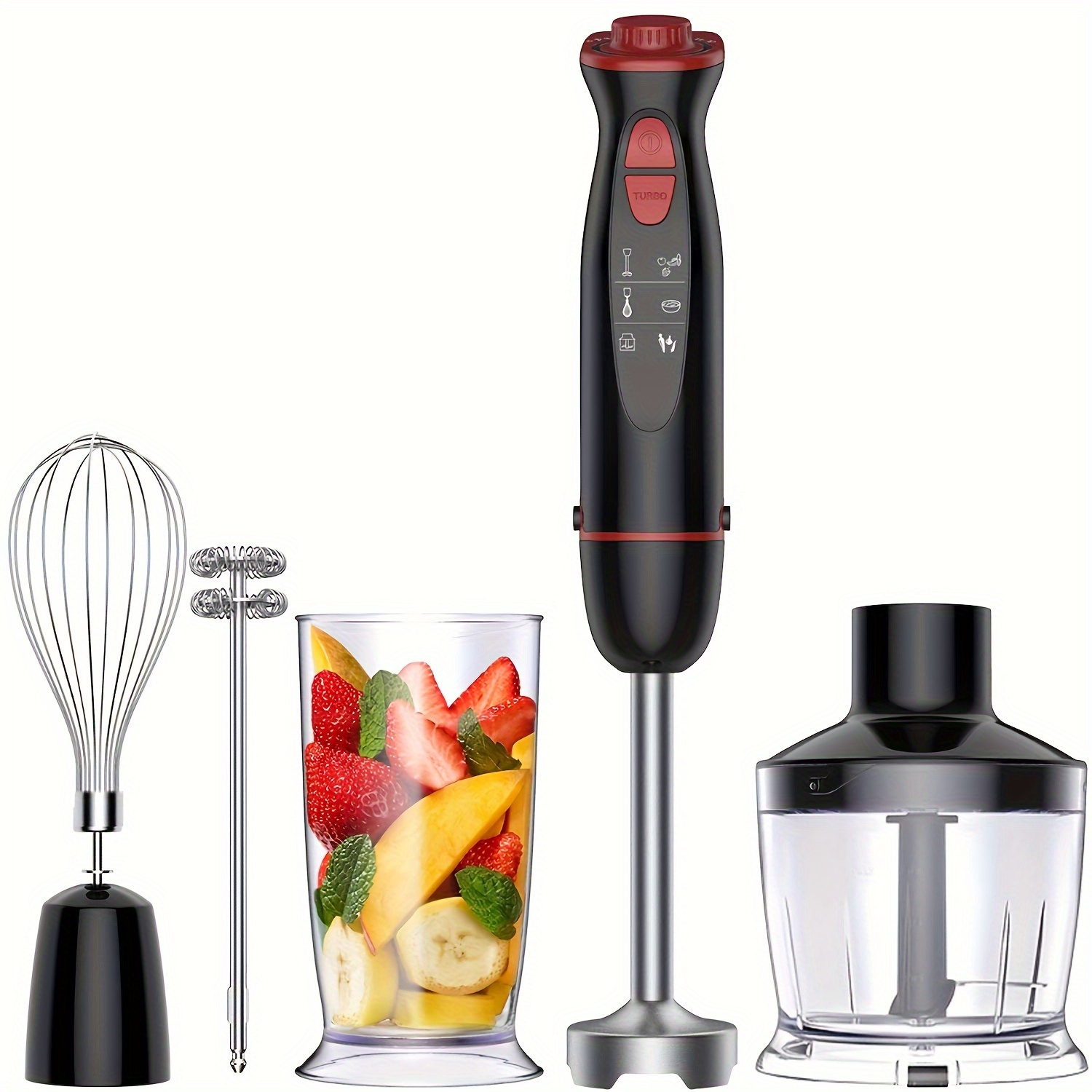 KOIOS 5-in-1 Immersion Hand Blender, Titanium Plated Blade, includes 600ml  Mixing Beaker, 800ml Chopper, Whisk Attachment, and Milk Frother