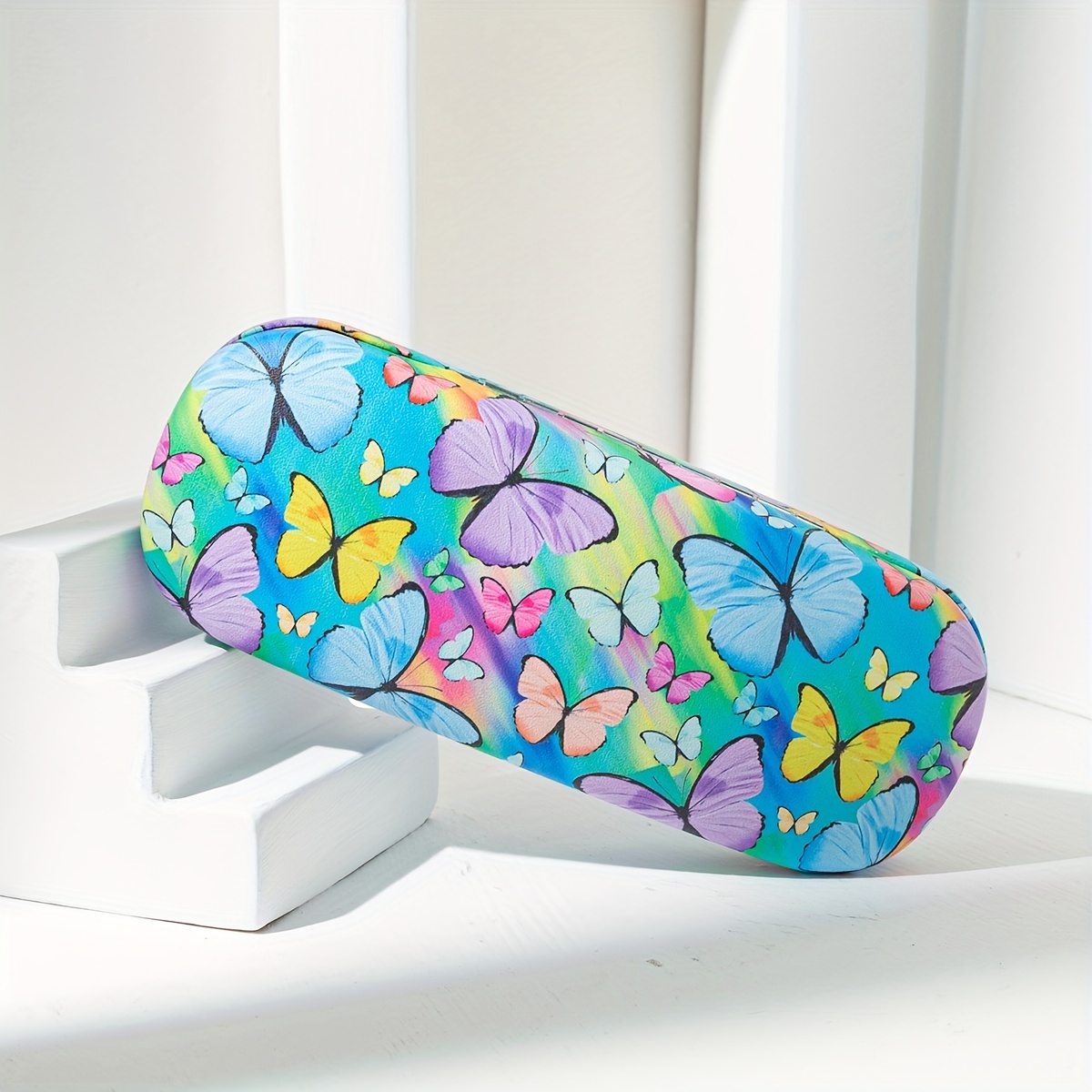 Iridescent Gradient Base Multicolor Butterfly All-Over Print Glasses Case