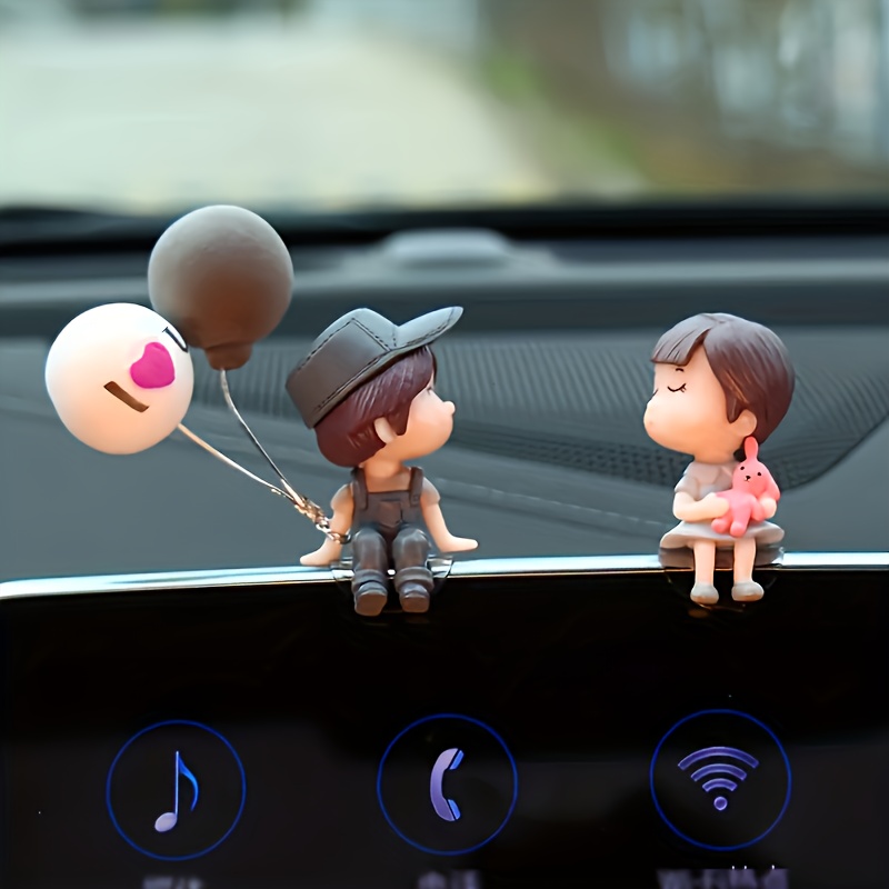 1pc Cute Car Decoration, Cartoon Couples Action Figure Figurines Balloon  Ornament, Auto Interior Dashboard Accessories, Car Accessories For Girls  Gift