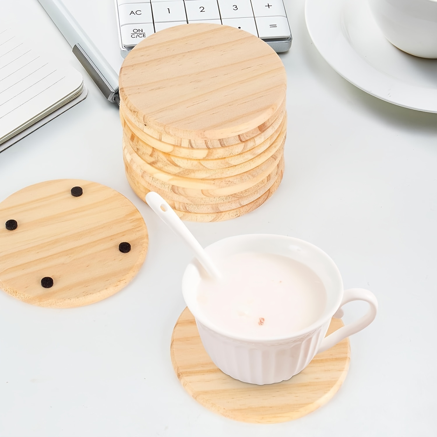 14pcs Unfinished Wood Coasters, 4 Inch Round Blank Wooden Coasters for  Crafts with Non-Slip Silicon Dots []