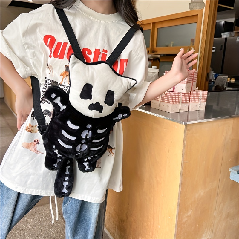 Gothic Skull Plush Novelty Backpack, Unique Cartoon Cute Backpack, Women's  Funny Phone Storage Bag & Purse For Halloween Party - Temu