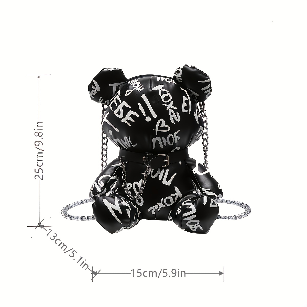 Letter Print Bear Doll Shape Shoulder Bag Zipper Faux - Temu