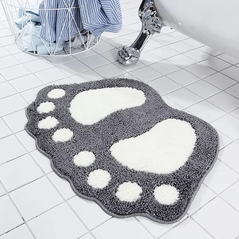 1pc footprint pattern microfiber bath mat super absorbent floor mat non slip gray bathroom rug details 2