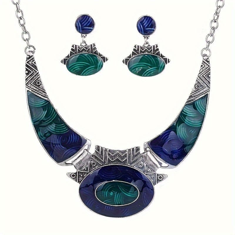 

1 Pair Of Earrings + 1 Necklace Boho Style Jewelry Set Inlaid Gemstone Pick A Color U Prefer Match Daily Outfits Party Accessories