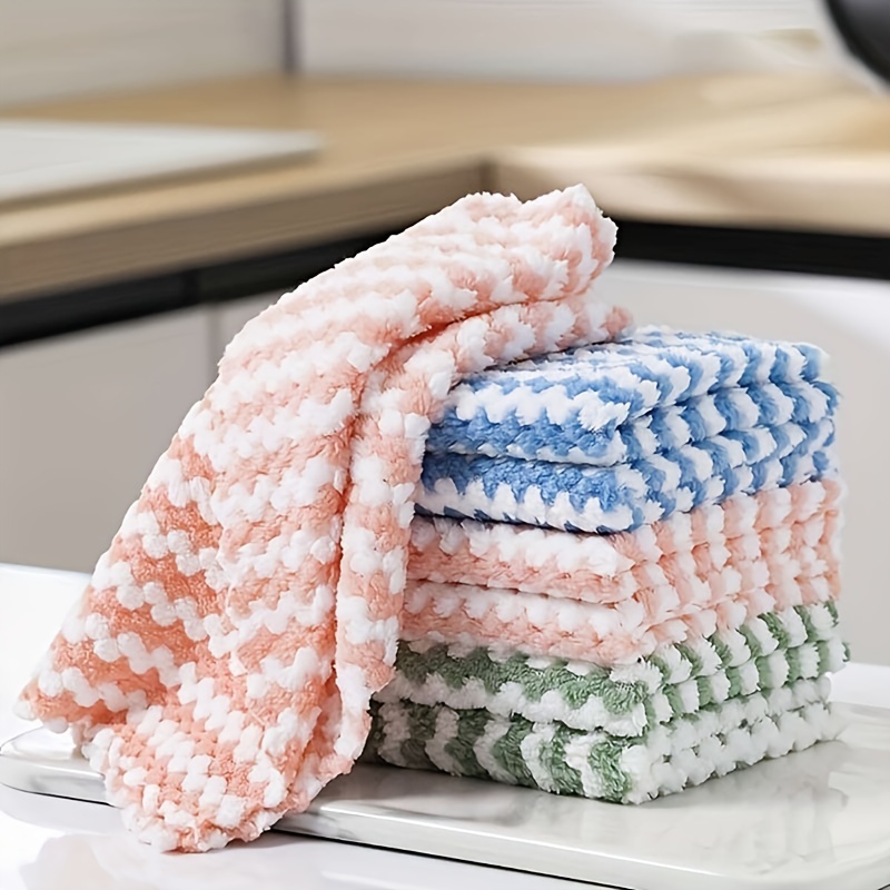 4-Pack Absorbent Kitchen Towel Cleaning Wash Rags Microfiber Striped Dish  Cloths