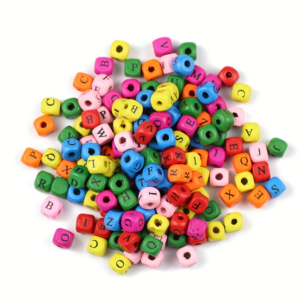 Squares Colorful Letters Beads With Hole Log Color Wood - Temu