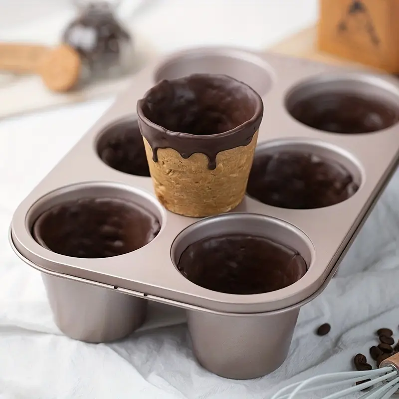 CHEFMADE, 1pc, 6 CUPS NON-STICK MUFFIN PAN, JUMBO PAN, Cupcake Pan Baking  Pan, Oven Suitable For Baking (Champagne Golden)