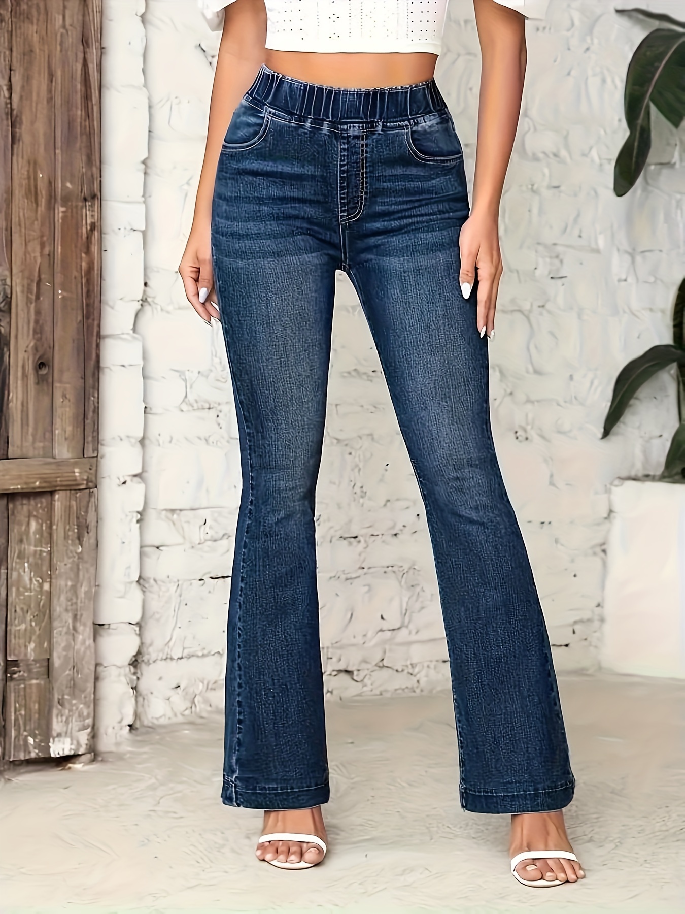 High Waisted Jeans for Women High Elasticity Stylish Ripped Denim Pants Raw  Hem & Frayed Wash Cuffed Straight Jean Blue at  Women's Jeans store