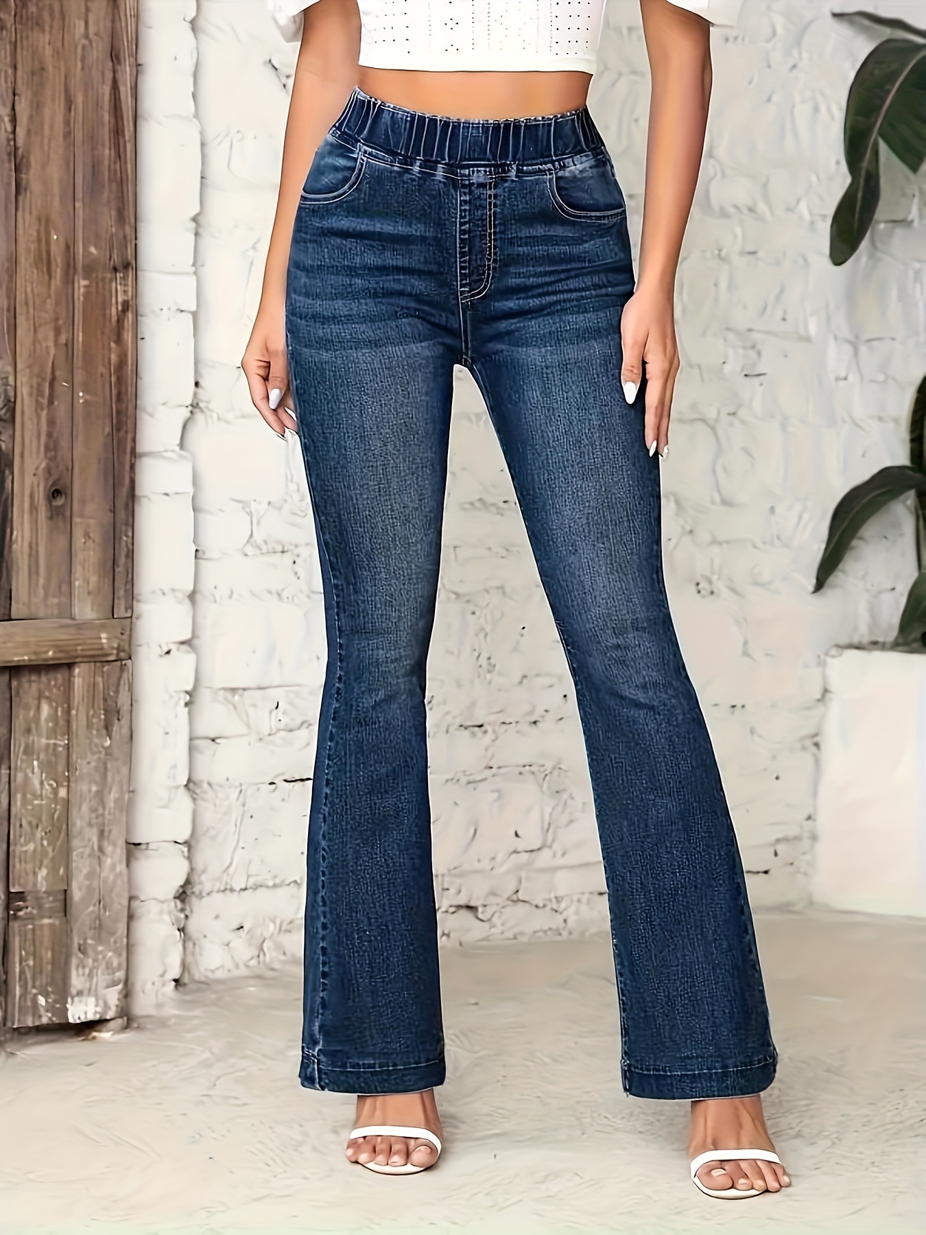 Single Breasted Button Bootcut Jeans, High Waist Slant Pockets Pintuck  Jeans, Women's Denim Jeans & Clothing