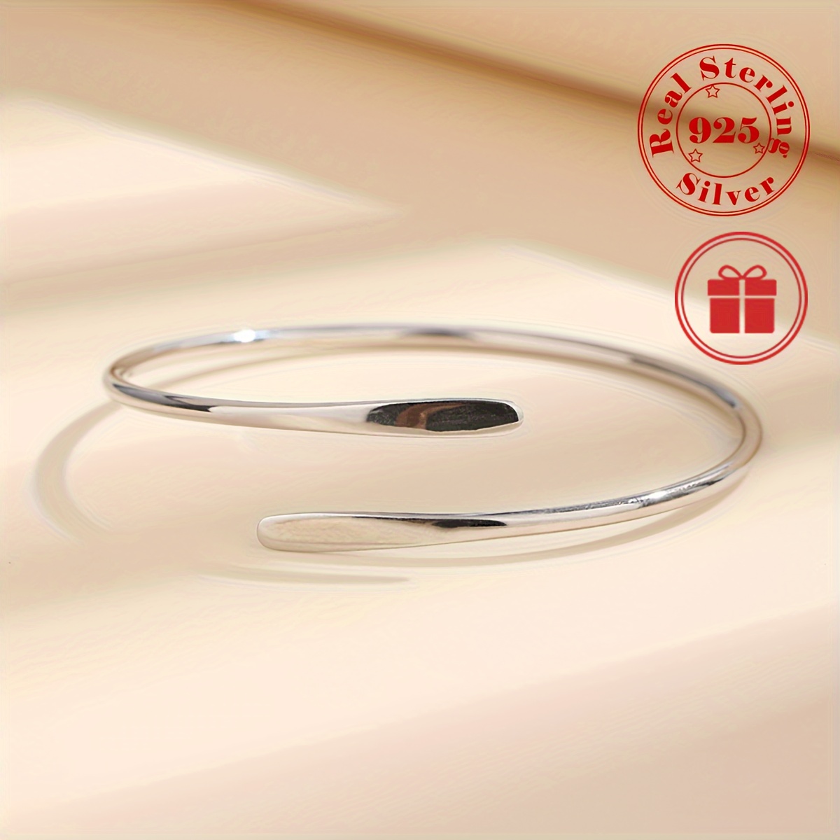 925 Sterling Silver Cute Simple Thin Cuff Bangle/Bracelet For