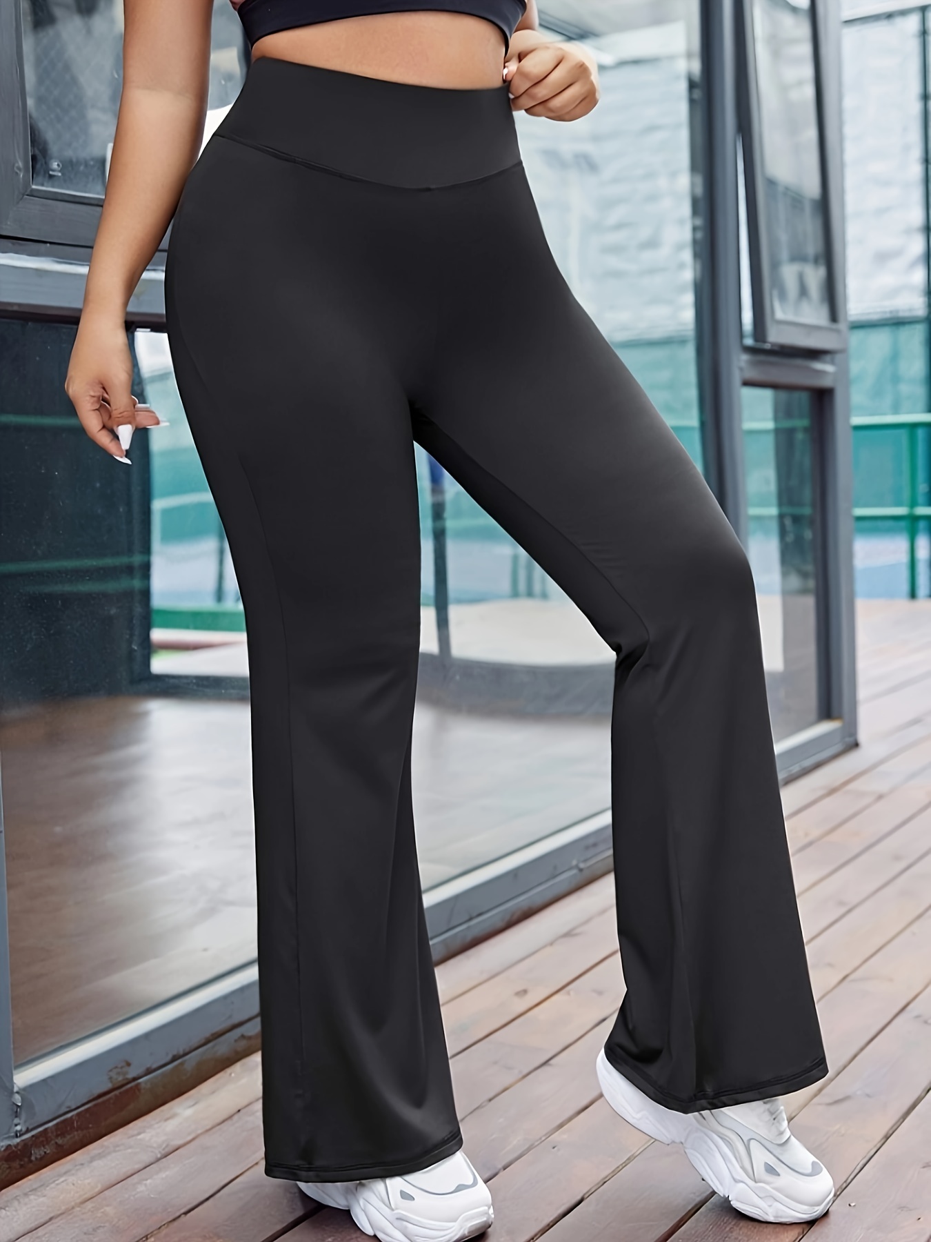 Women's Sports Pants Plus Size High Waist Stretchy Solid - Temu Canada