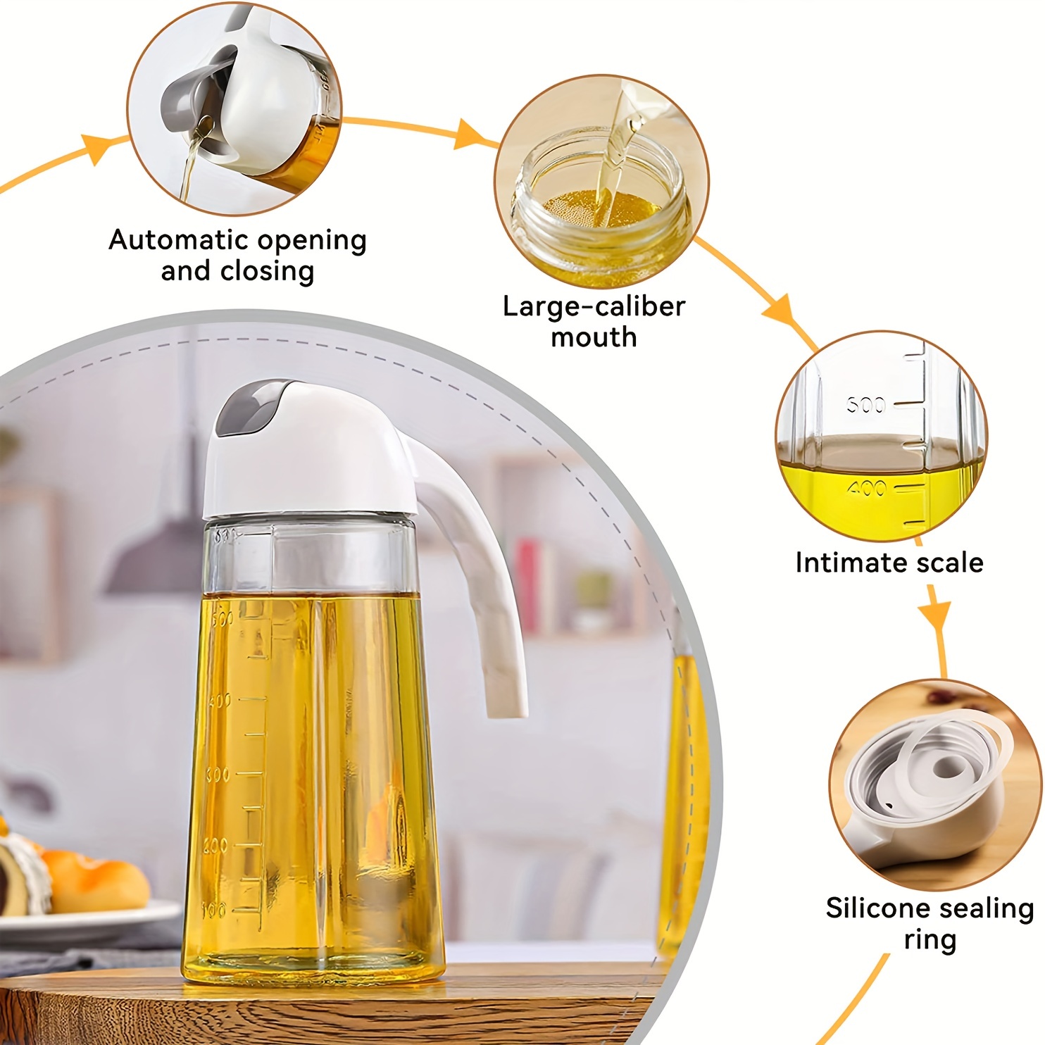 Olive Oil Dispenser Bottle Leakproof Glass Oil Container With Non-Slip  Handle Automatic Cap And Stopper Oil Dispenser Bottle For Kitchen 630ML