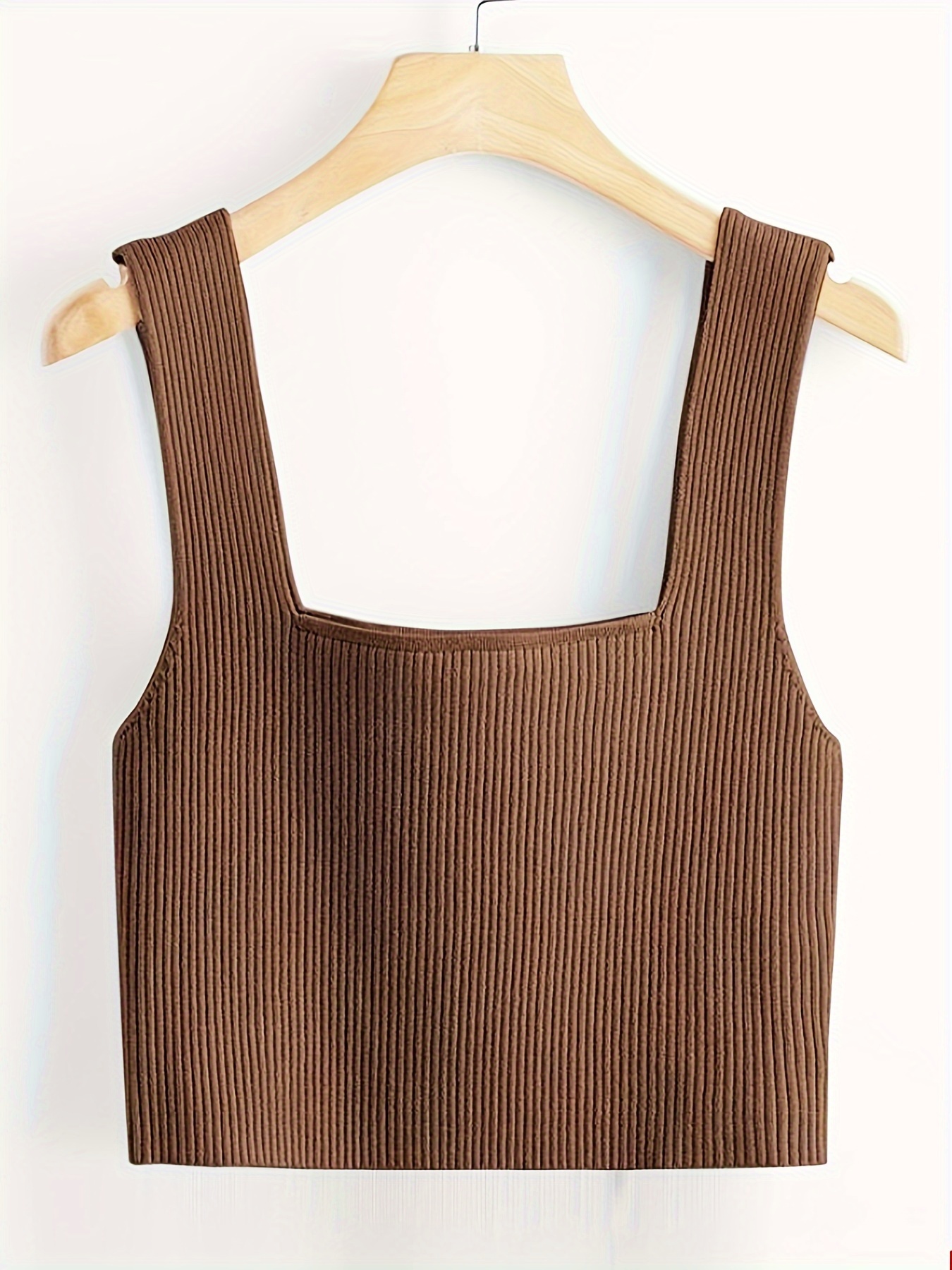 Solid Color Ribbed Crop Tank Top Y2k Sleeveless Wide Strap - Temu