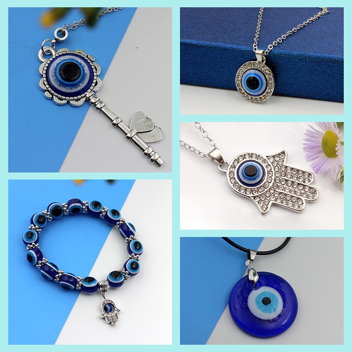 9 PCS Evil Eye Necklace Pendant for Women Men and Girls Crystal