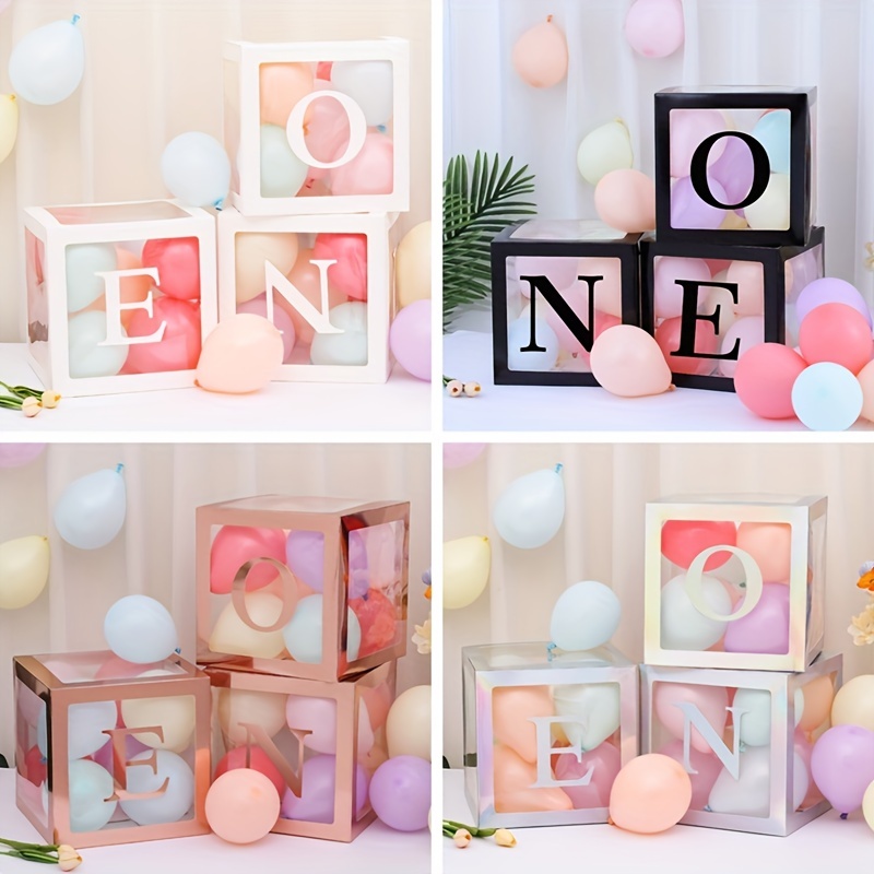 1st Birthday Ballon Boxes, 'ONE' Boxes for Baby Boy Girl First Birthday  Decorations, 3pcs Baby Shower Boxes with 3 Light Strings and 24 Green and