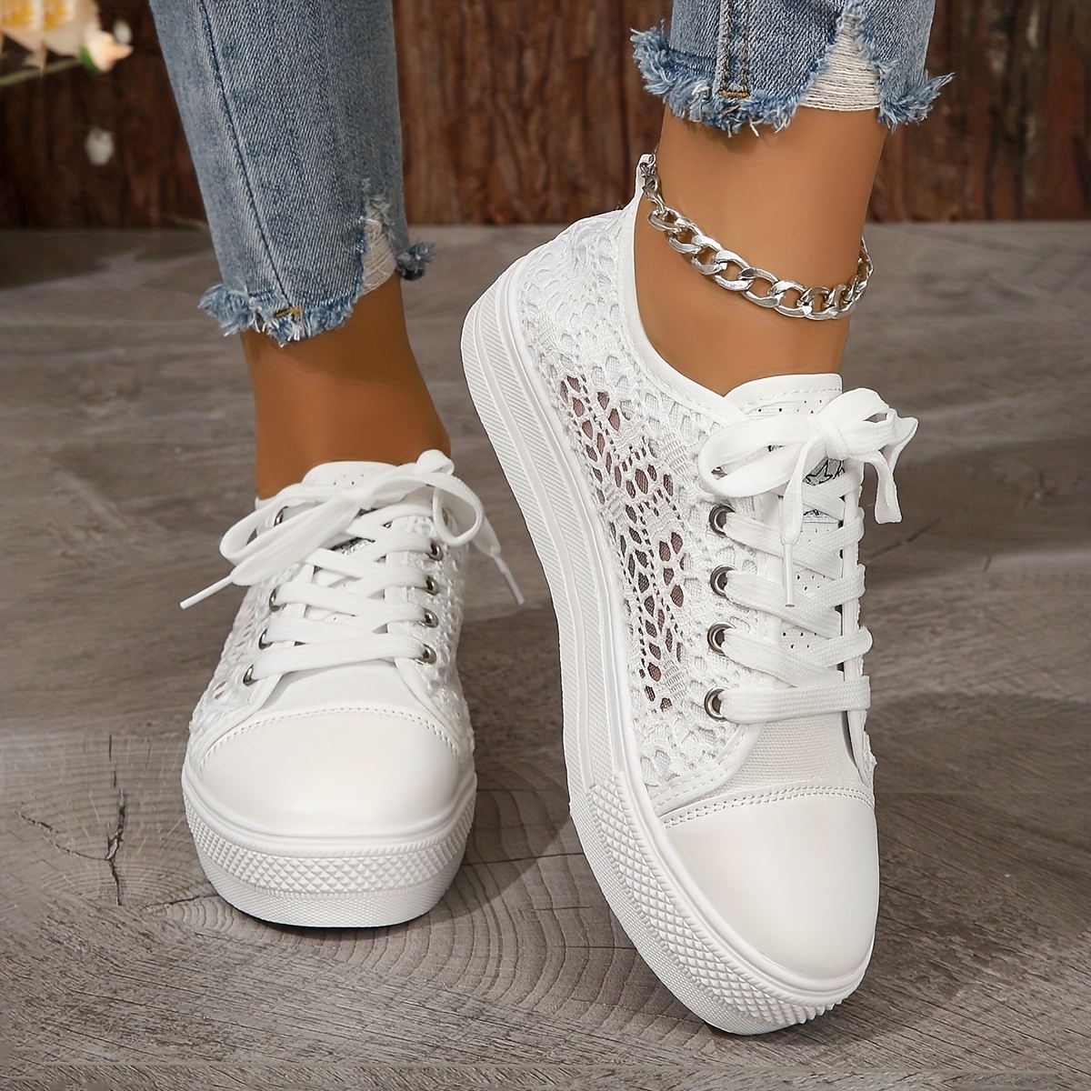 Zapatillas Mujer Diseño Huecos Zapatos Casuales Cordones - Temu