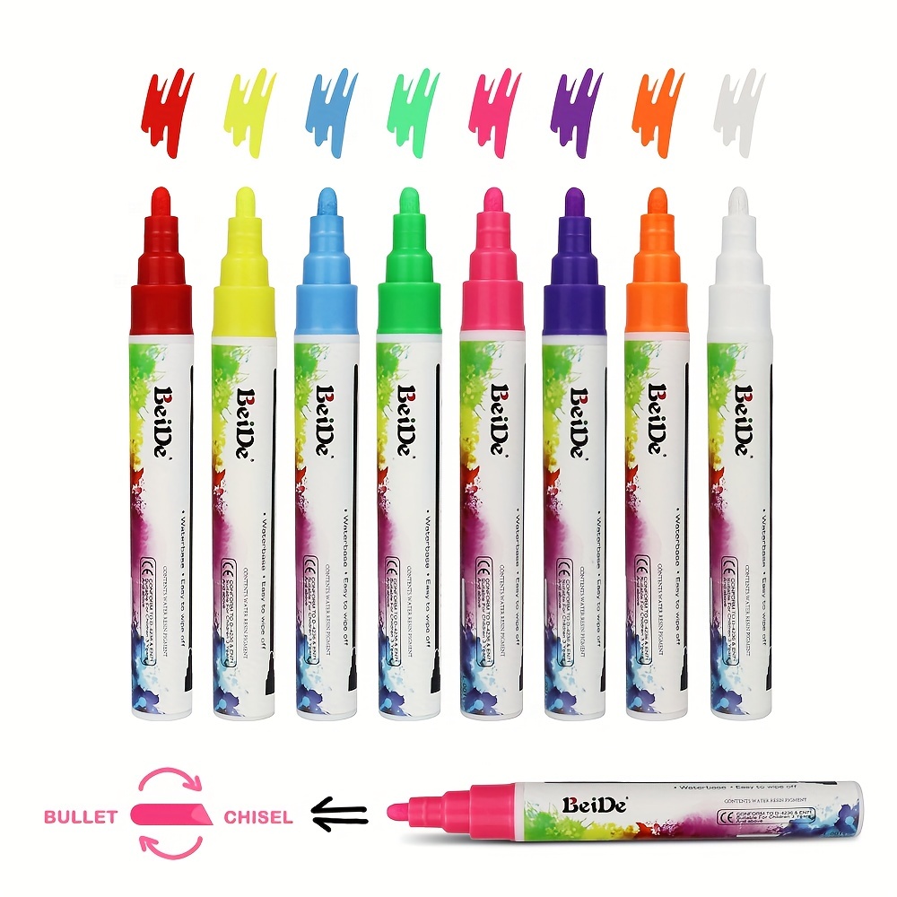  Basics Bullet/Chisel Reversible Tip Chalk Markers, Bold  Point, 8 Pack, Bright Colors : Office Products