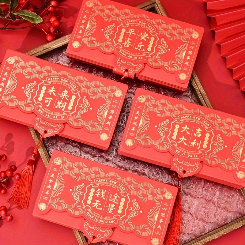 Rotyroya Enveloppes rouges pour le Nouvel An chinois 2023, enveloppe rouge  pliable, motif dessin animé, 6 8 10 cartes, positions, Nouvel An chinois