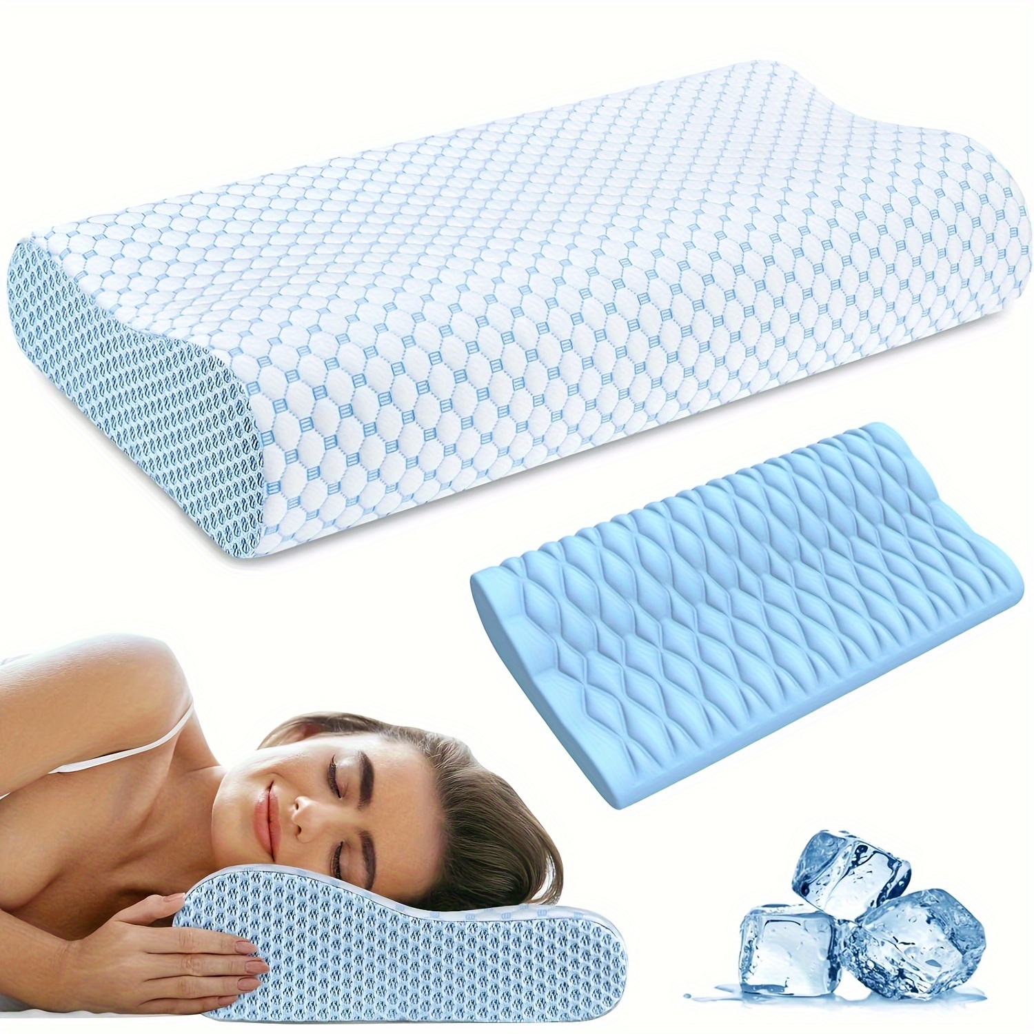 Almohada para dormir de lado, antiarrugas, almohada de gel de espuma  viscoelástica triturada para aliviar el dolor de cuello, almohada para  dormir de