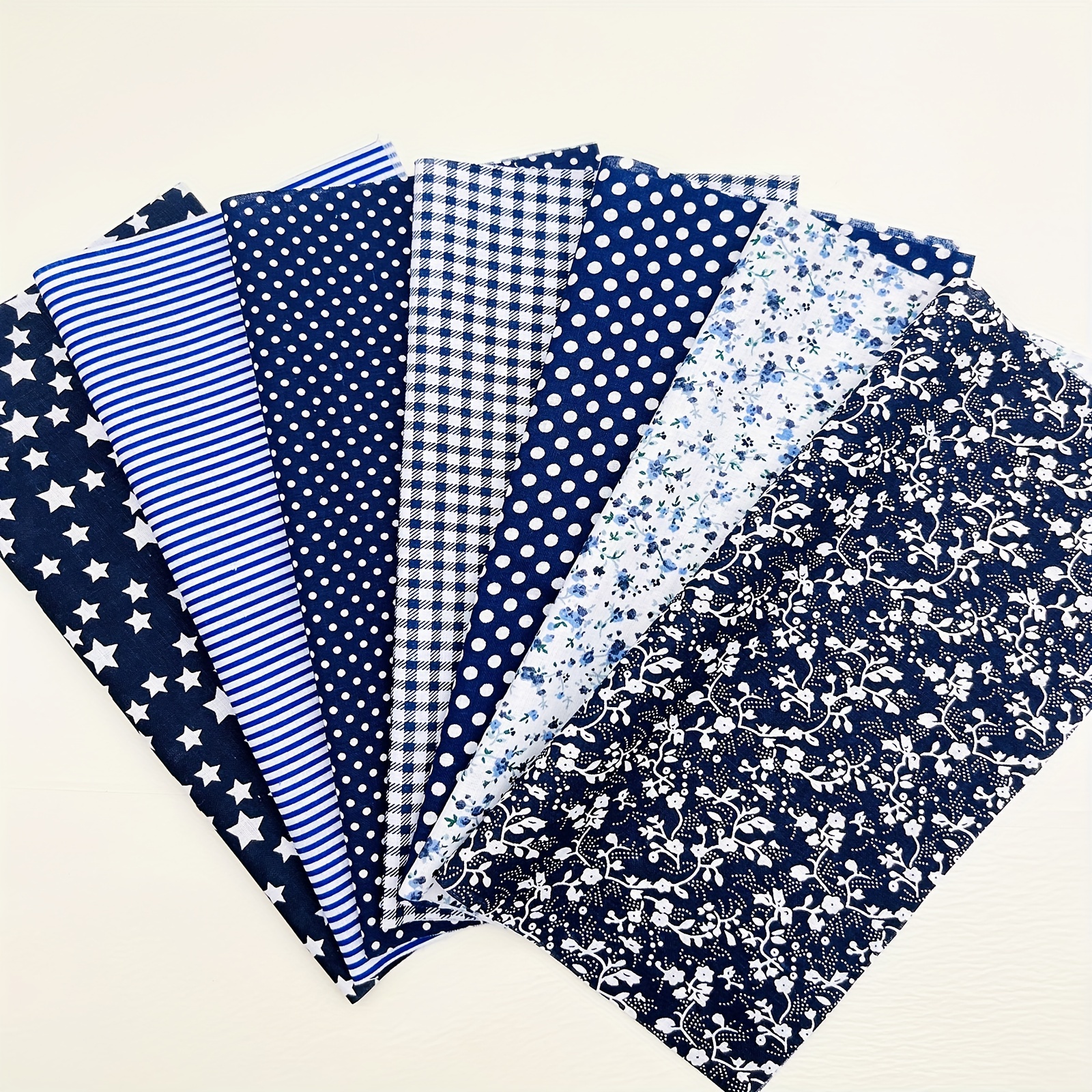 

7pcs 9.8*9.8in Navy Blue Cotton Quilted Quarter Fabric Bundles For Handcraft Diy Clothing Sewing Process