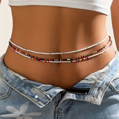 Rhinestone Body Chains Belt Crystal Waist Chains Heart Pendant Summer Beach Waist  Body Jewelry Festival Belt Belly Jewelry for Women and Girls 