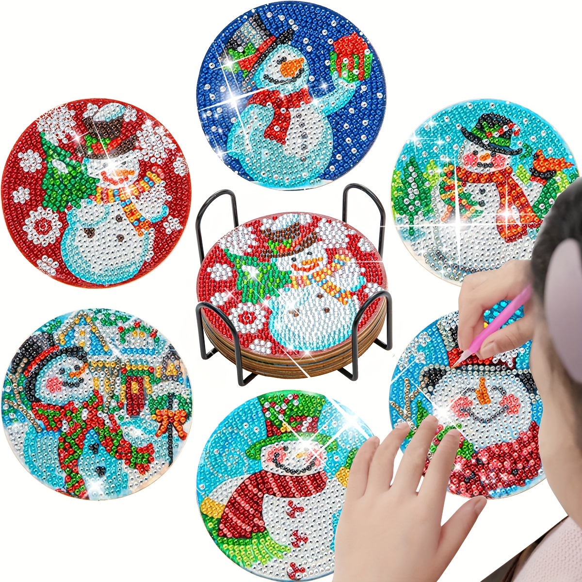 Diy Christmas Artificial Diamond Painting Coasters Set With - Temu