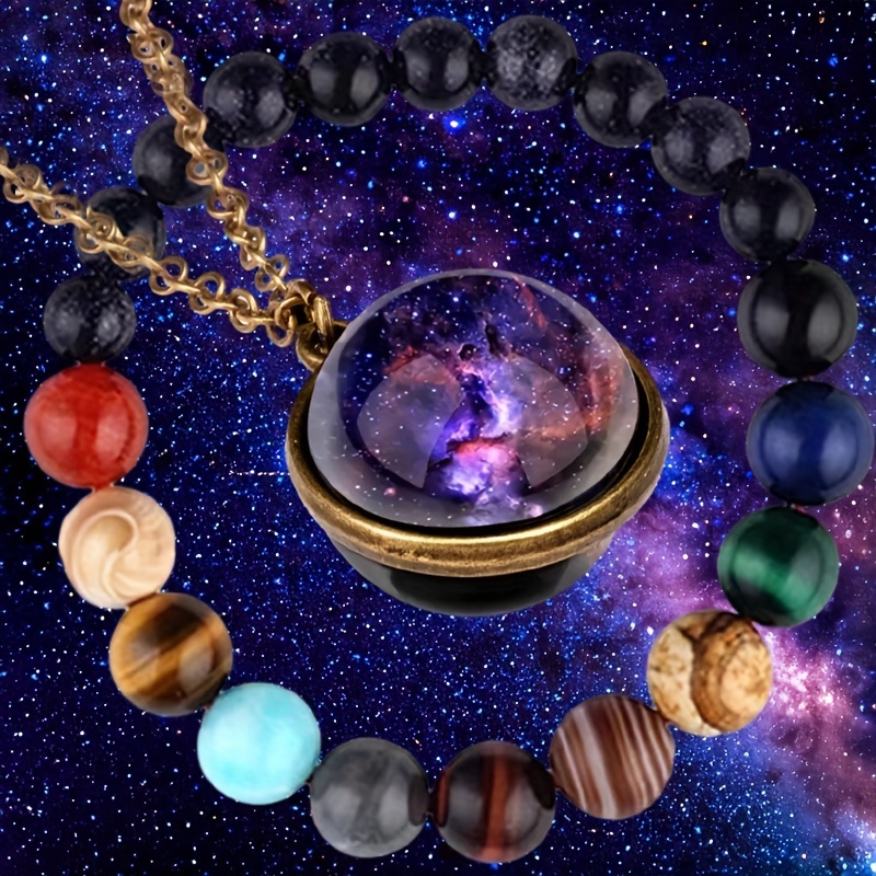 Solar System Planetary Keychain, Galaxy Nebula Double-sided Glass Space  Astronaut Pendant, Fashionable Men's Car Keychain - AliExpress