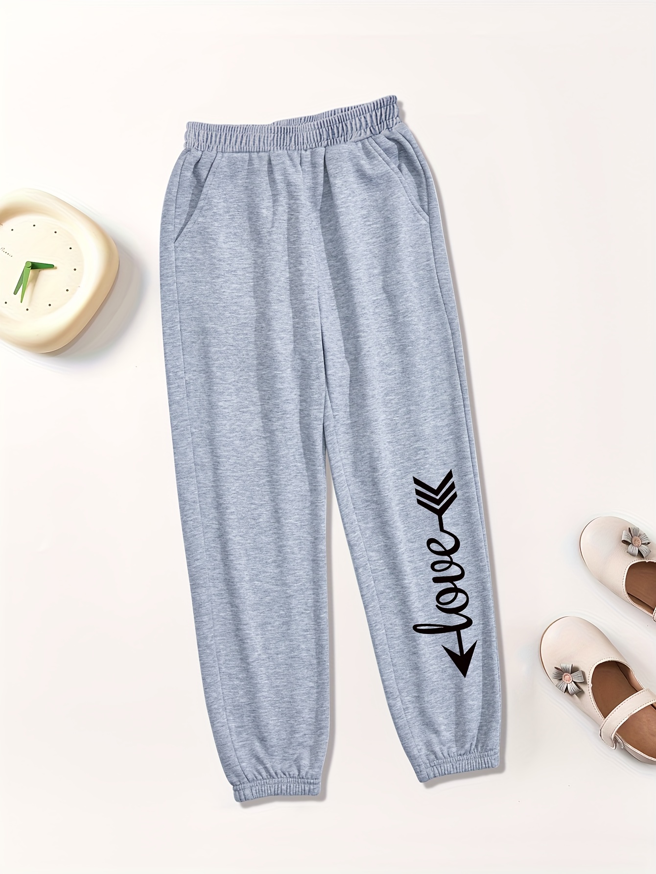 Girls Joggers Letter Print Elastic Waist Trendy Sweatpants - Temu