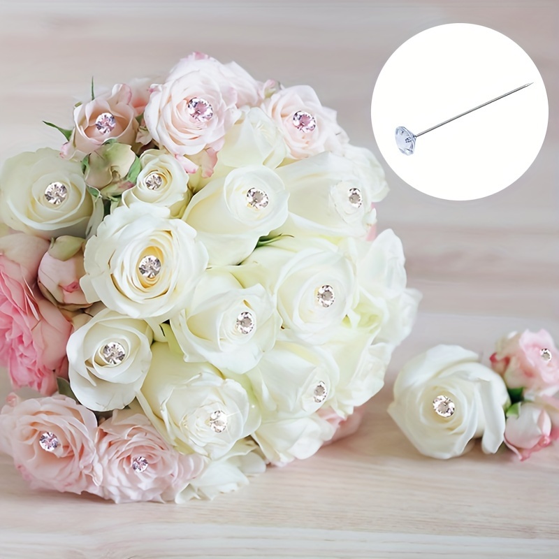 Straight Floral Pins Sparkling Floral Accessories 100 Transparent Faux  Diamond Bouquet Corsage Pins for Elegant Diy