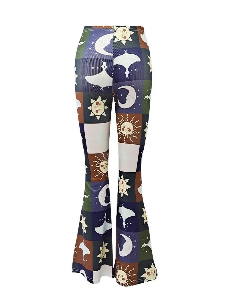sun moon print flare leg pants casual elastic waist Temu South