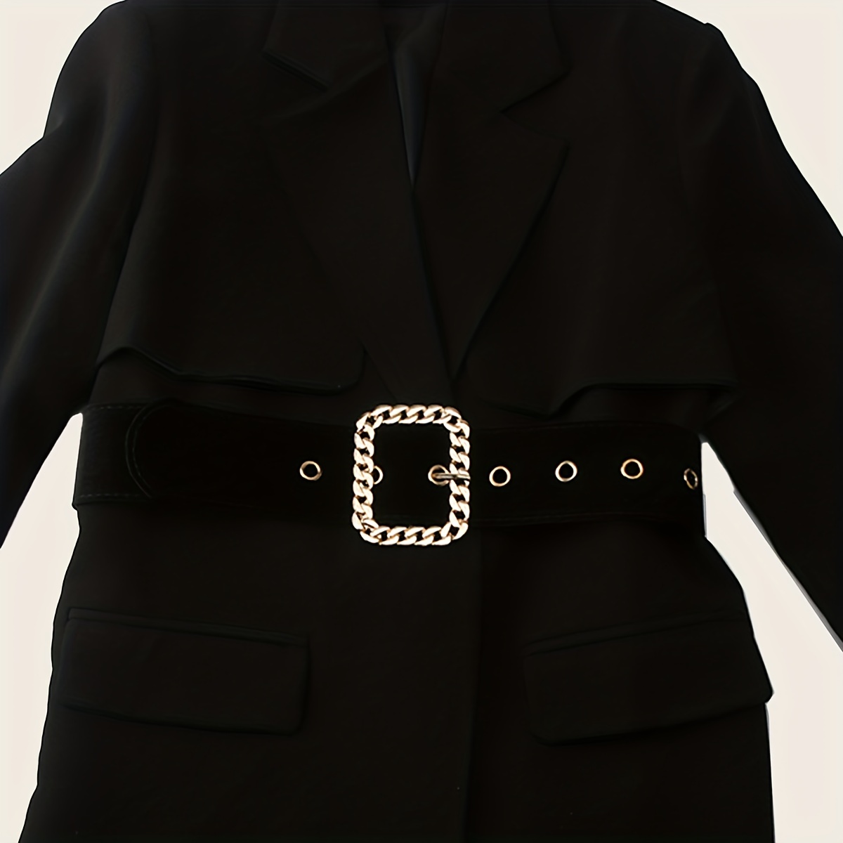 Doble Hebilla Cuadrada Mujer Faja Cintura Ancha Negro Elástico Vestido  Abrigo Cinturones Cinturones Casuales