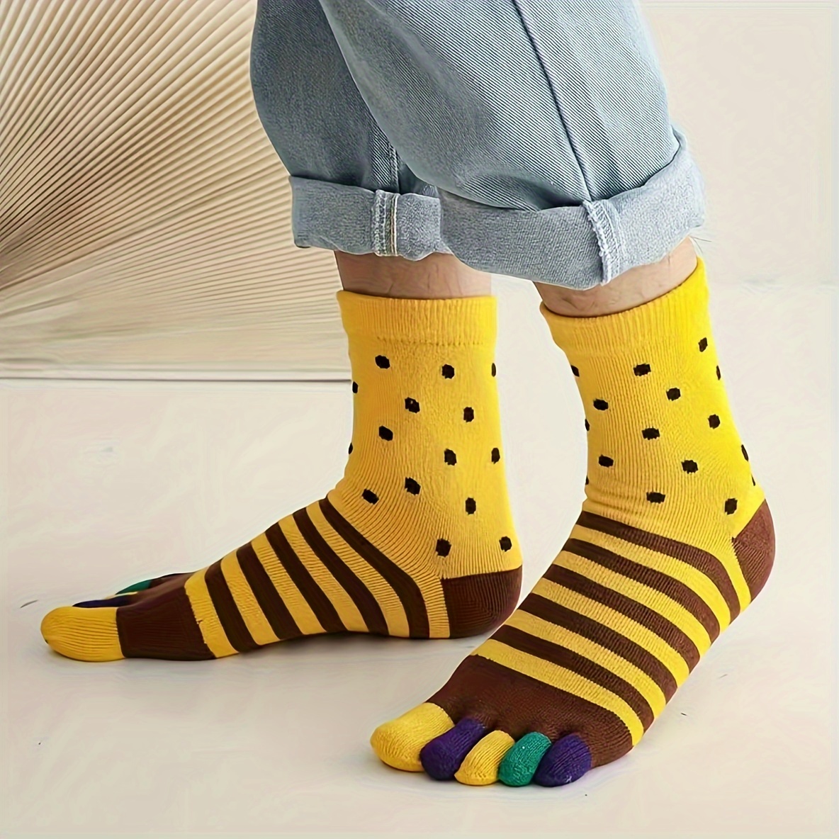 Men's Colorful Split Toe Tabi Socks Low Cut Five toe Novelty