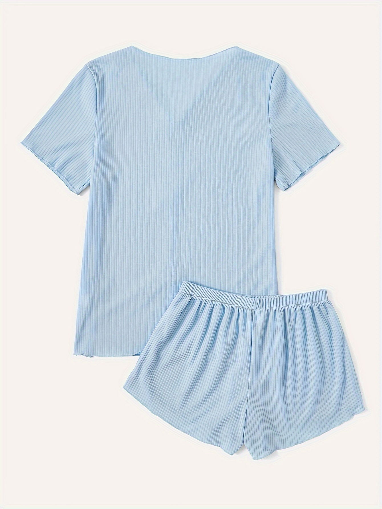 Bow Ribbed Lounge Set Top & Shorts Women's Loungewear
