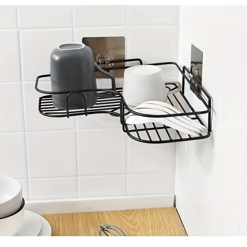 1pc wall mounted white bathroom storage rack, self adhesive PP storage rack  for bathroom use