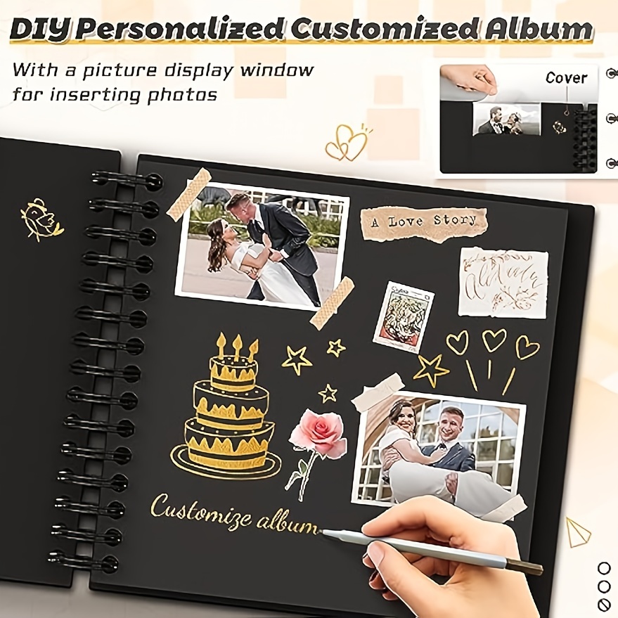 DIY Photo Albums Wedding Photo Scrapbook 20Pages Cover Self Adhesive Scrapbook  Album Case Binding Hardcover Craft Blank Black Page Wedding and Anniversary  Fami… in 2023