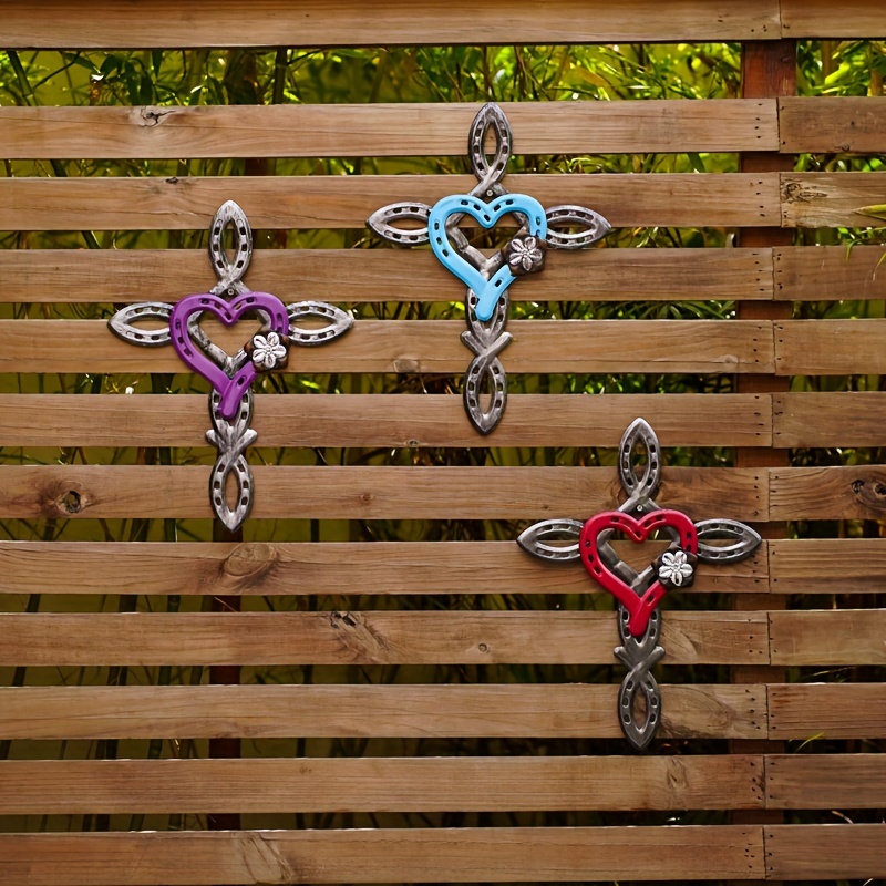 Natural Horsehsoe Cross With Heart Metal Wall Art Decoration Horseshoe  Craft .