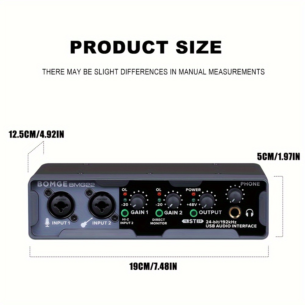 BOMGE Interface audio USB (24 bits/192 kHz) avec XLR, alimentation fantôme,  surveillance directe, boucle pour enregistrement sur PC, streaming,  guitariste, chanteur et podcast : : Instruments de musique et Sono