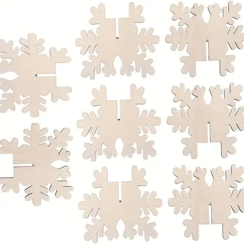 100 Pcs Christmas Unfinished Wooden Snowflake Ornaments Snowflake Hanging  Cutouts Blank Wood Slices with Cord Craft Embellishments for Xmas Tree