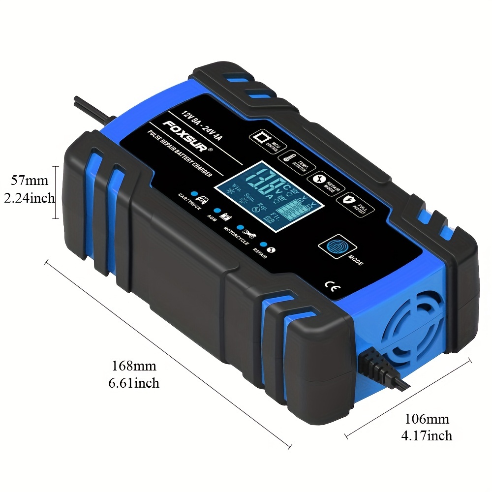 Upgrade 12V8A/24V4A Pulse Repairing Charger with LCD Display