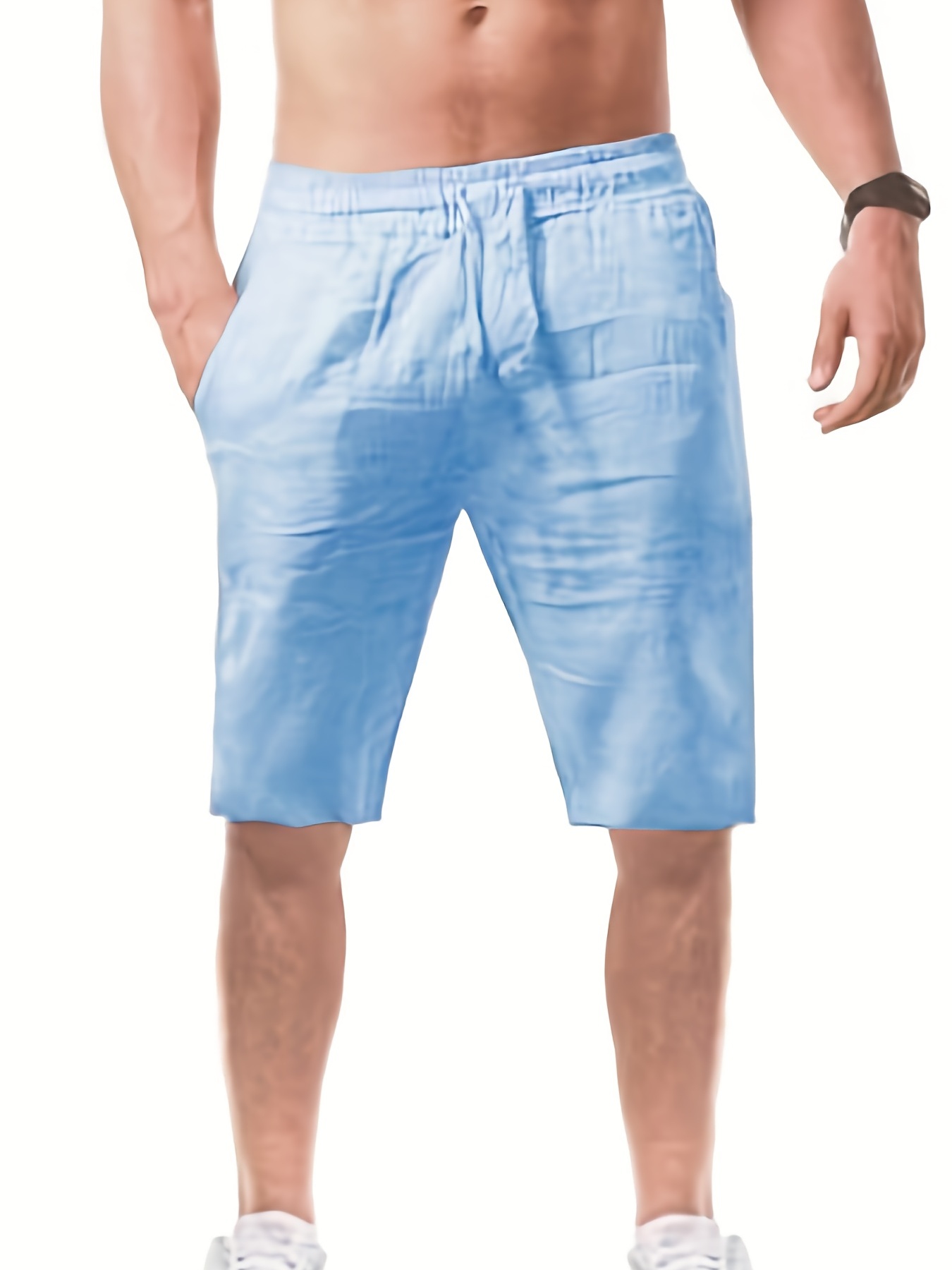 Bermudas de verano de algodón para hombre, color liso, talla grande