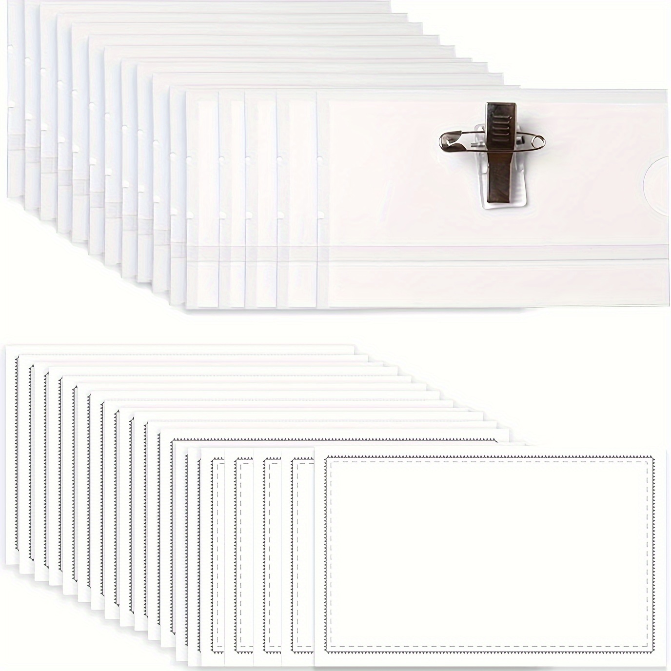 50pcs Pin Business Card Holder, PVC Document Sleeve 90 X 56mm, Suitable For  School, Company, Meeting, Business And Visitors