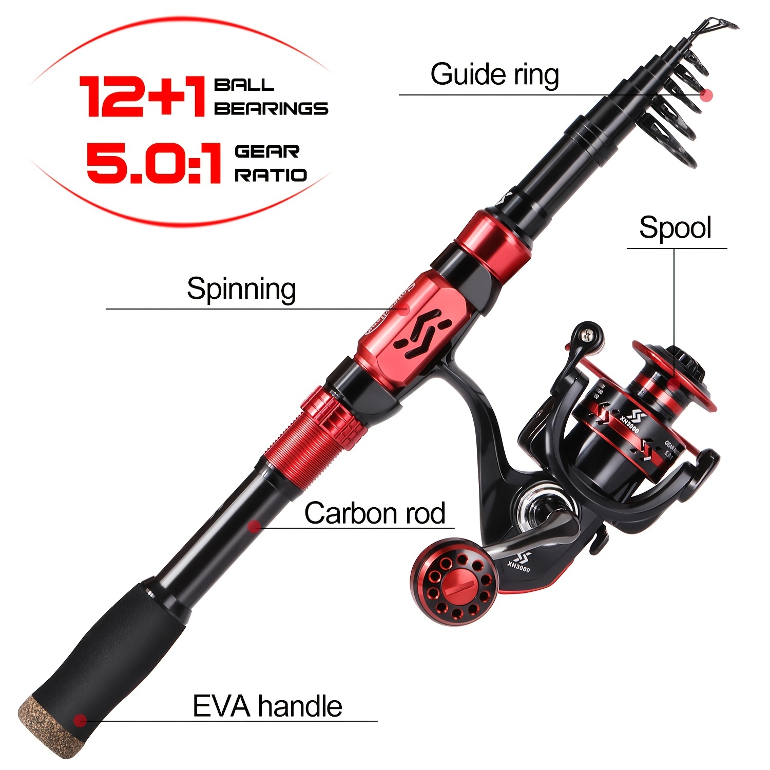 Sougayilang Telescopic Fishing Rod and Reel Combo - 12+1BB Spinning Reel  for Saltwater and Freshwater Fishing, Ideal for Travel and Easy Storage
