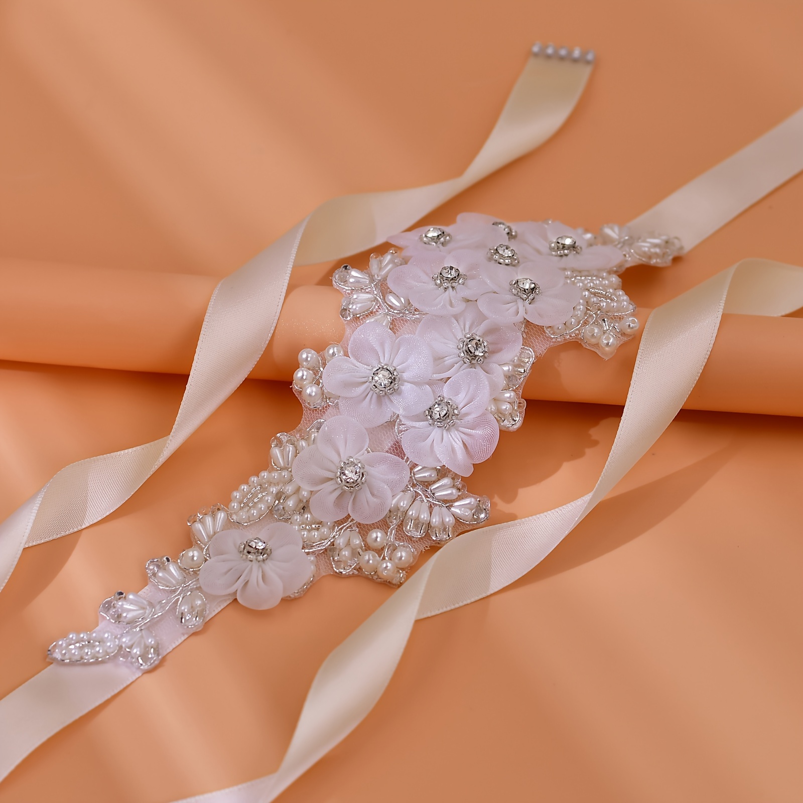 Elegant Rhinestone Waistband Satin Girdle Waist Rope Bridal - Temu