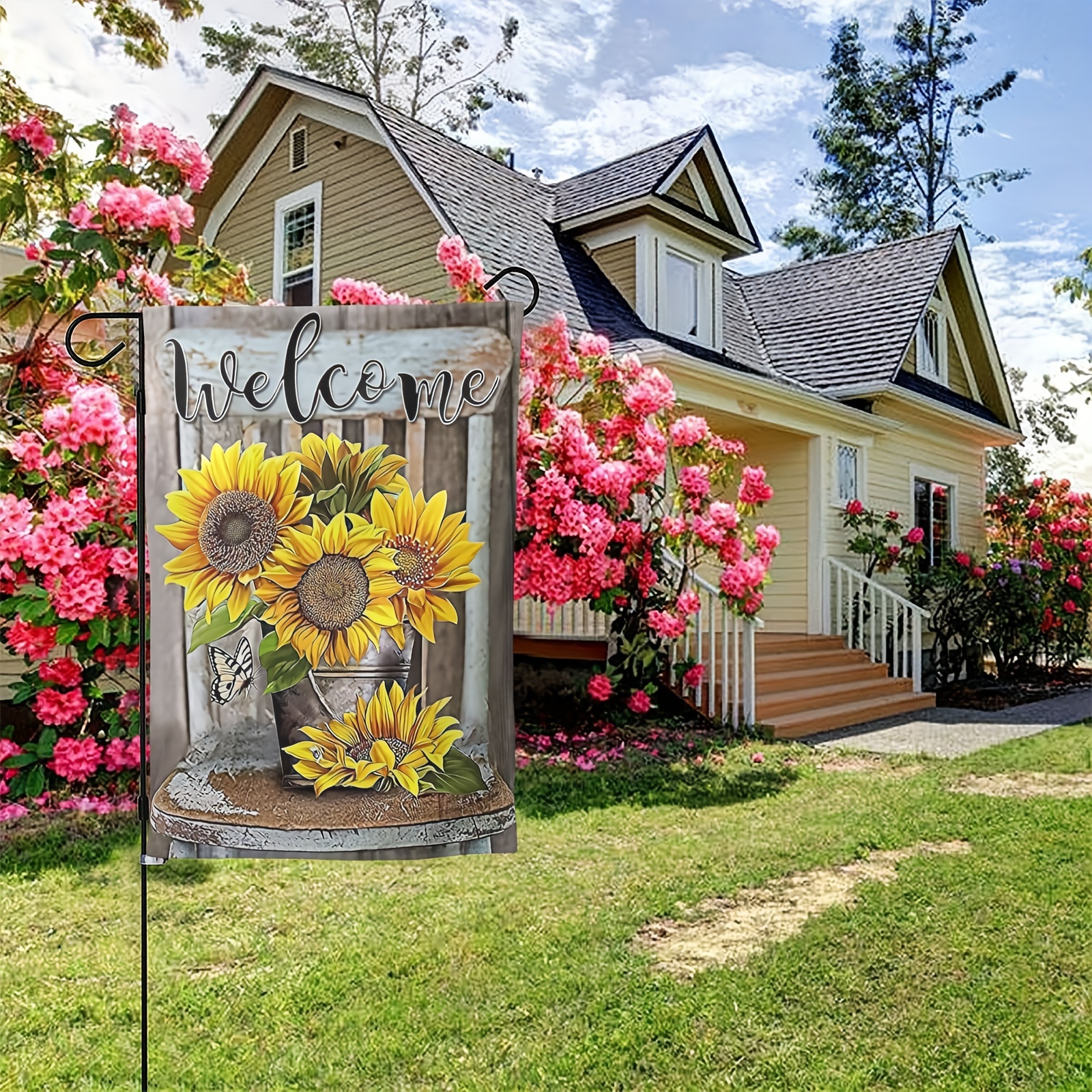 1pc, Welcome Garden Flag, Double Sided Flag, Sunflower Yard Flags, Garden  Outside Decor,, Spring Summer Small Garden Flags, Decorations For Home Decor