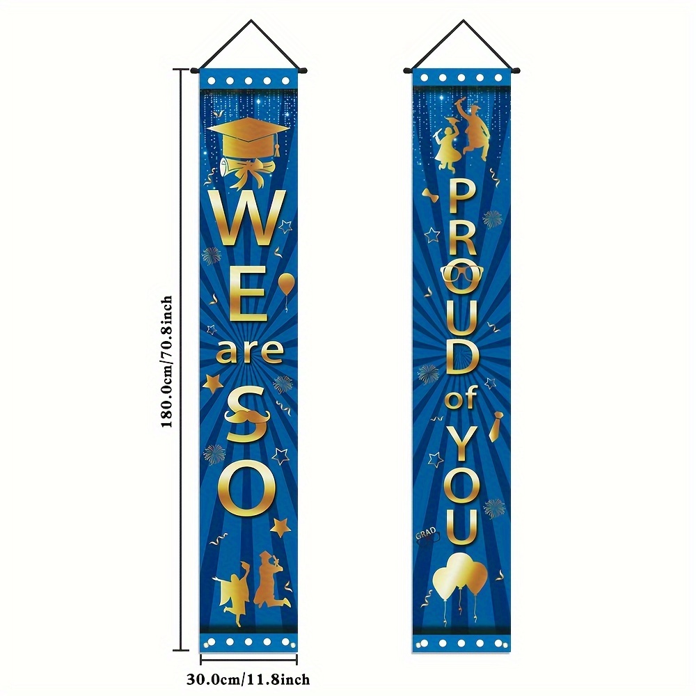 2024 Graduation Decorations-Class of 2024 Congrats Grad Porch Sign  Banner,Door Hanging Welcome Banner for Blue Graduation Party Supplies