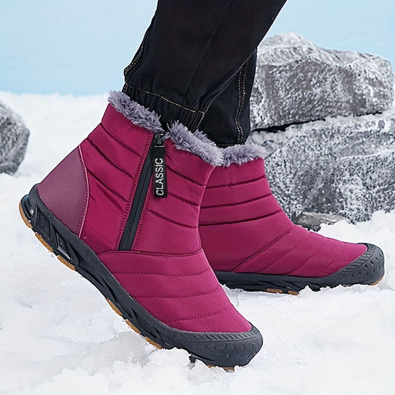 Women's Side Zipper Winter Plush Inner Thermal Snow Boots - Temu